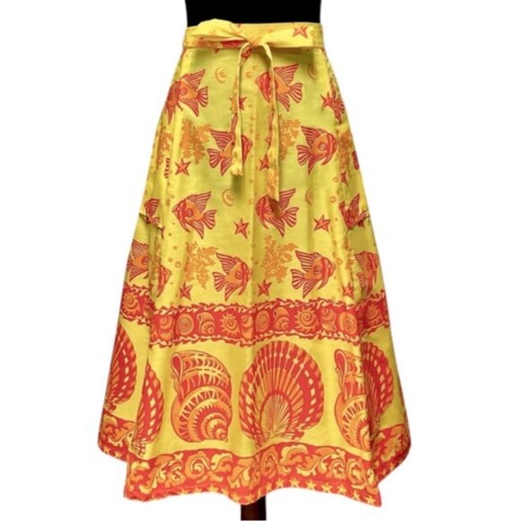 Ruth Clarage Vintage 70s Plus Size Hand Printed Wrap Skirt Size XXL Nautical - Picture 2 of 8